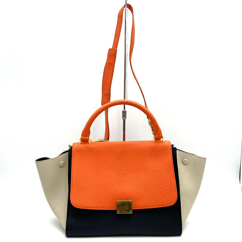 CELINE Trapeze 4124 Handbag Crossbody Shoulder Bag Orange/Black/White