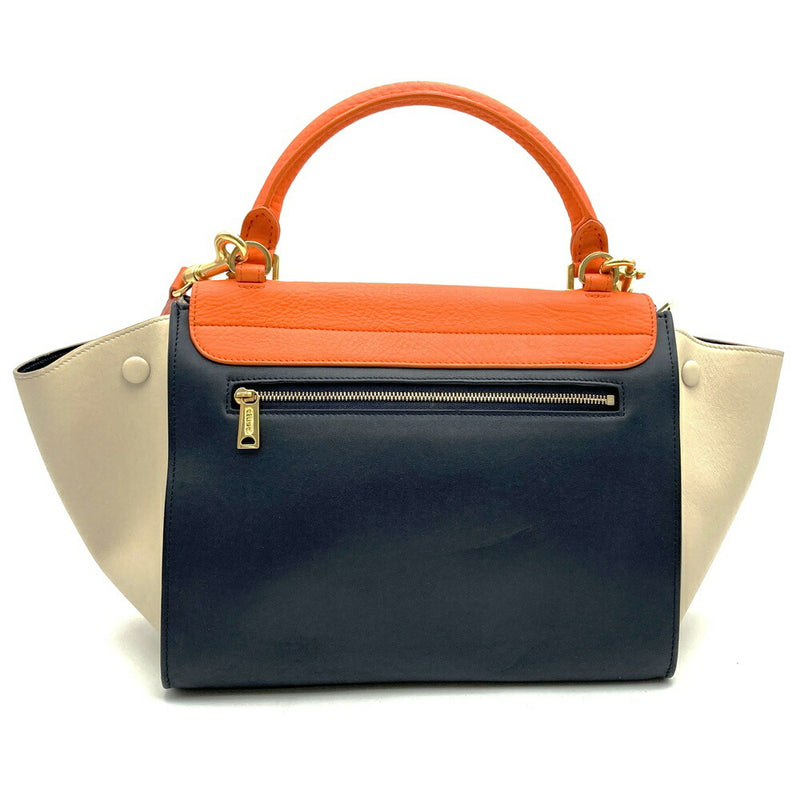 CELINE Trapeze 4124 Handbag Crossbody Shoulder Bag Orange/Black/White