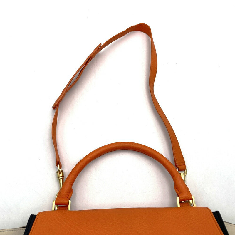 CELINE Trapeze 4124 Handbag Crossbody Shoulder Bag Orange/Black/White