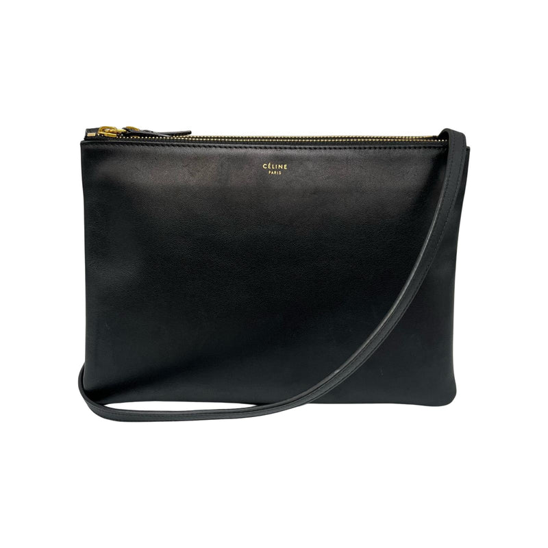 CELINE Shoulder Bag Trio Lambskin Black Women's