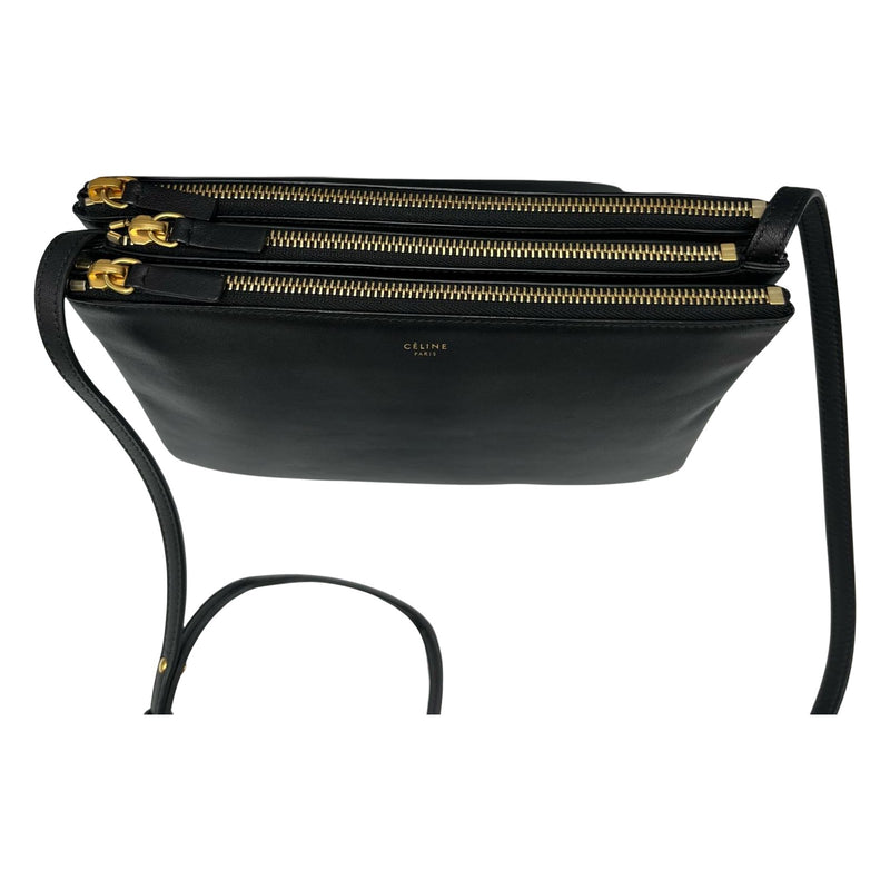 CELINE Shoulder Bag Trio Lambskin Black Women's