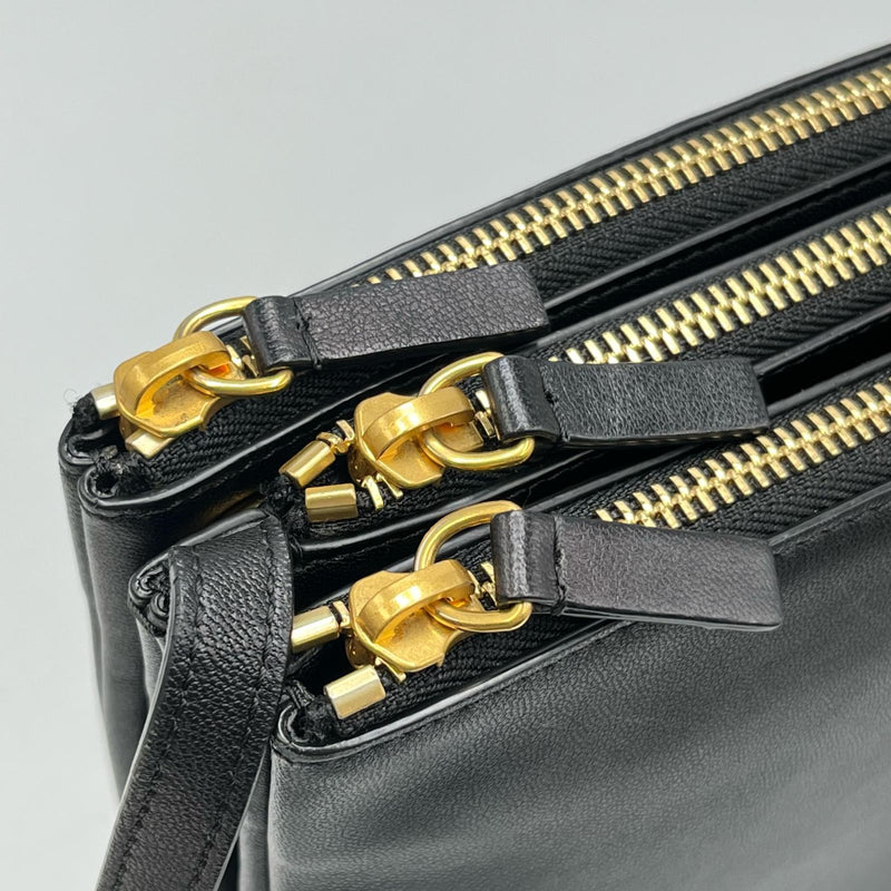 CELINE Shoulder Bag Trio Lambskin Black Women's