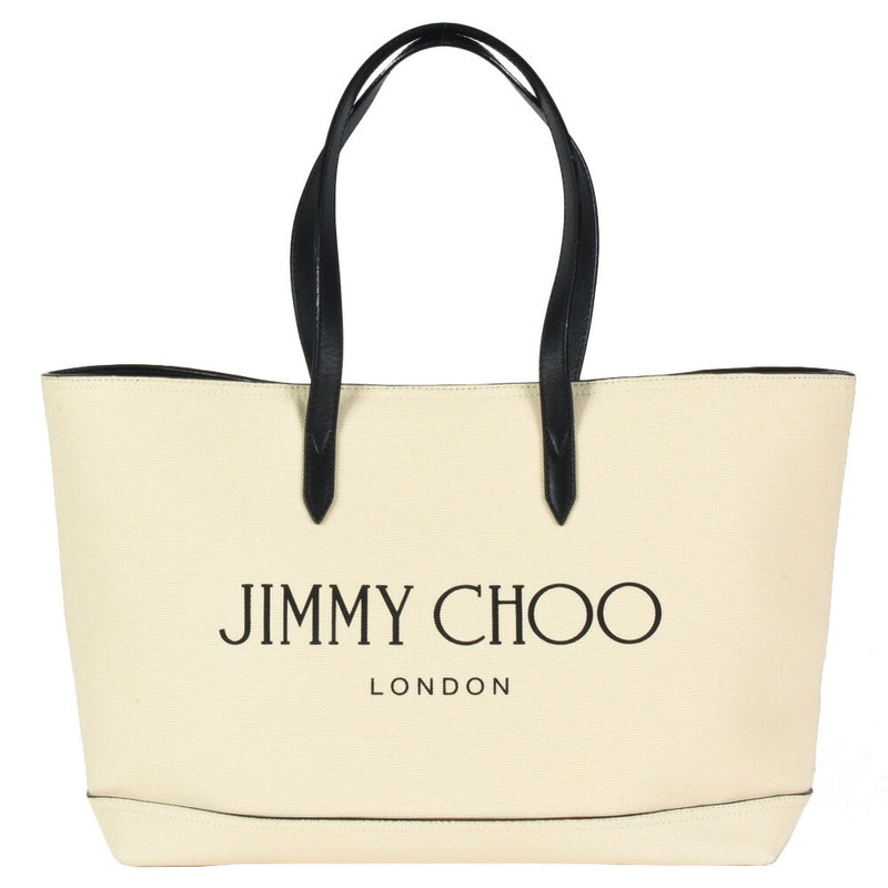 Jimmy Choo JIMMY CHOO Tote Bag Canvas Leather Ivory Black Logo A4 Available