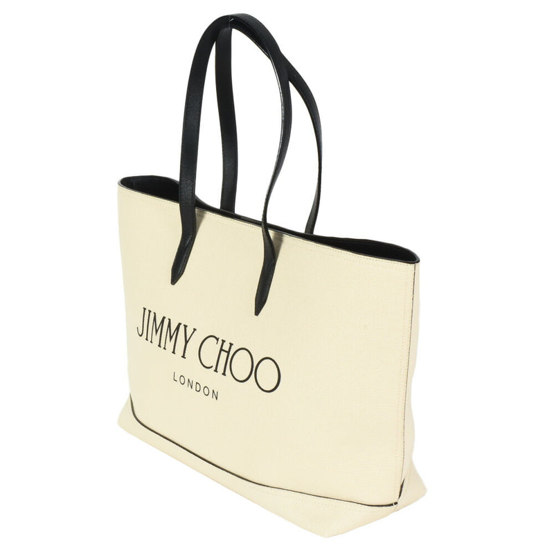 Jimmy Choo JIMMY CHOO Tote Bag Canvas Leather Ivory Black Logo A4 Available