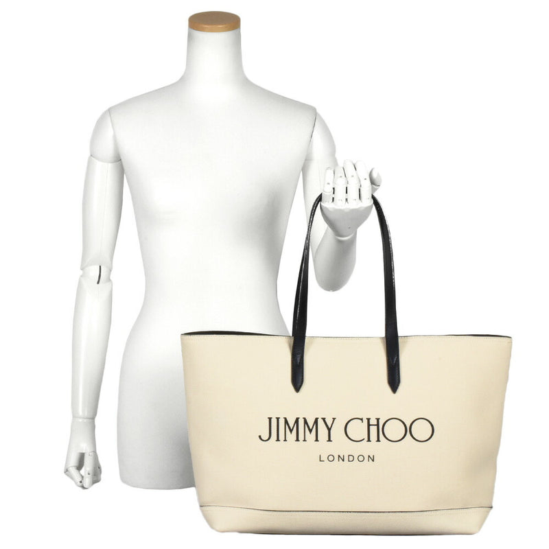 Jimmy Choo JIMMY CHOO Tote Bag Canvas Leather Ivory Black Logo A4 Available