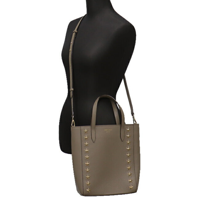 (Good condition) Jimmy Choo 2way handbag shoulder embossed leather grey taupe