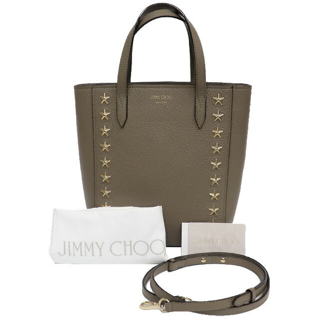 (Good condition) Jimmy Choo 2way handbag shoulder embossed leather grey taupe