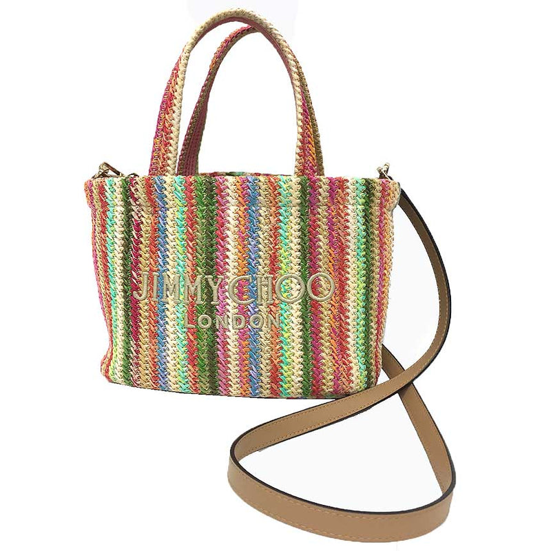 JIMMY CHOO Jimmy Choo Beach Tote East West Mini Multi Ecru Stripe BEACH TOTE