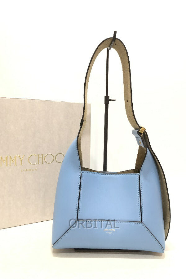 Keio) JIMMY CHOO Diamond Hobo S Leather Shoulder Bag Dusty Blue Extremely