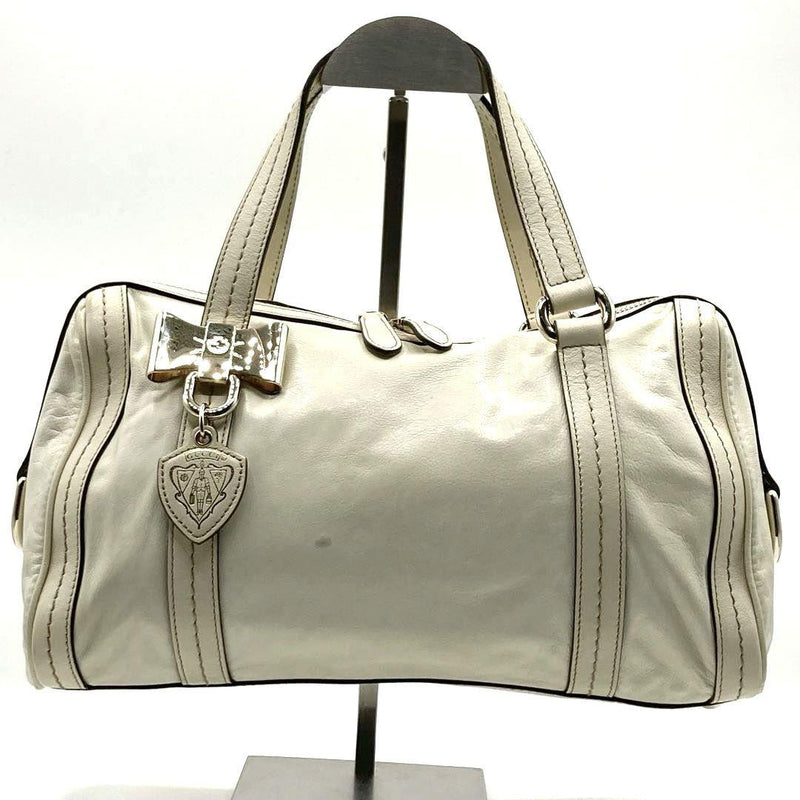 GUCCI Duchessa Mini Boston Handbag Leather Ribbon Crest White