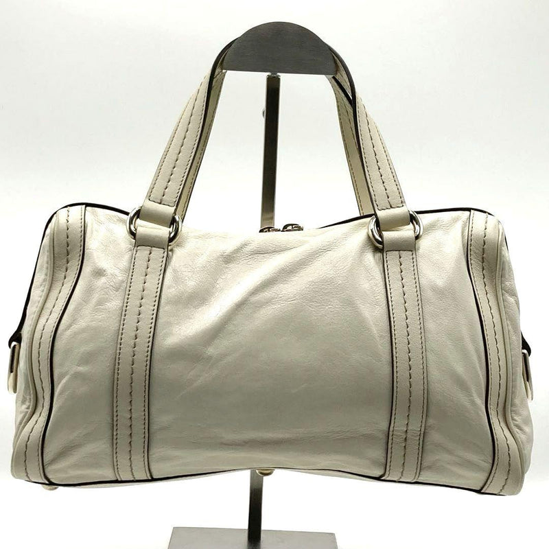 GUCCI Duchessa Mini Boston Handbag Leather Ribbon Crest White