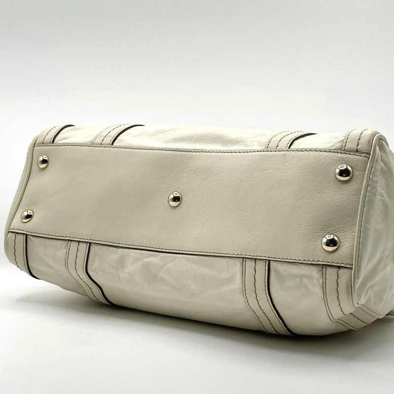 GUCCI Duchessa Mini Boston Handbag Leather Ribbon Crest White