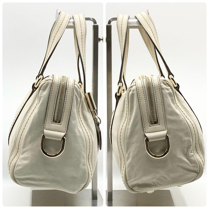 GUCCI Duchessa Mini Boston Handbag Leather Ribbon Crest White