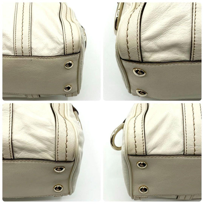 GUCCI Duchessa Mini Boston Handbag Leather Ribbon Crest White