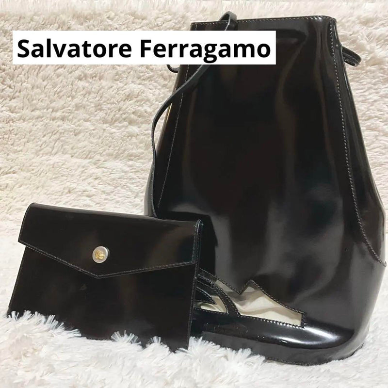 Salvatore Ferragamo Backpack with Pouch Enamel Black