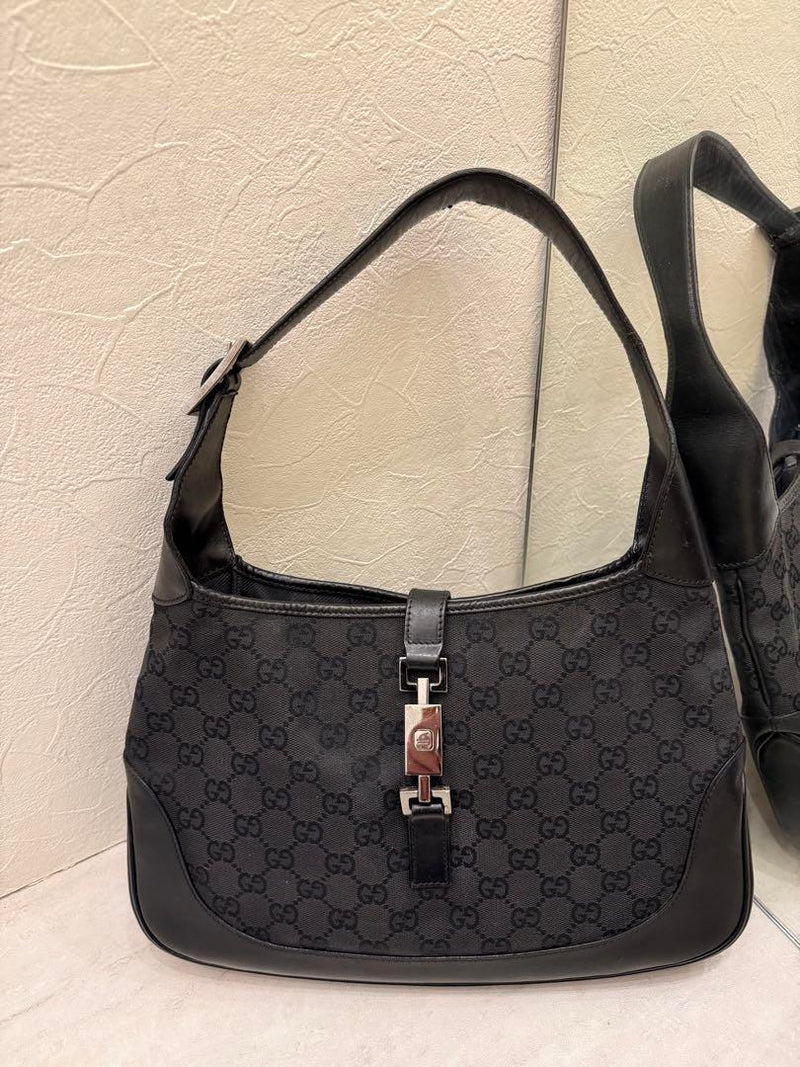 GUCCI Jackie One Shoulder Bag GG Pattern Black