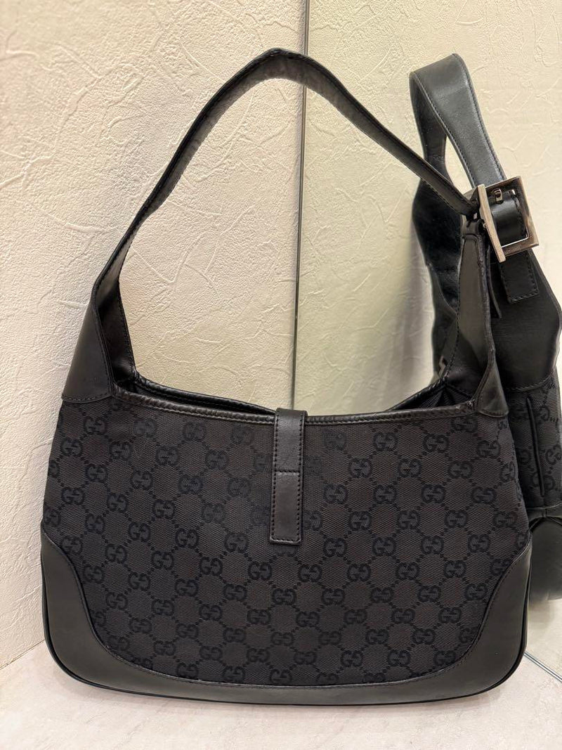 GUCCI Jackie One Shoulder Bag GG Pattern Black