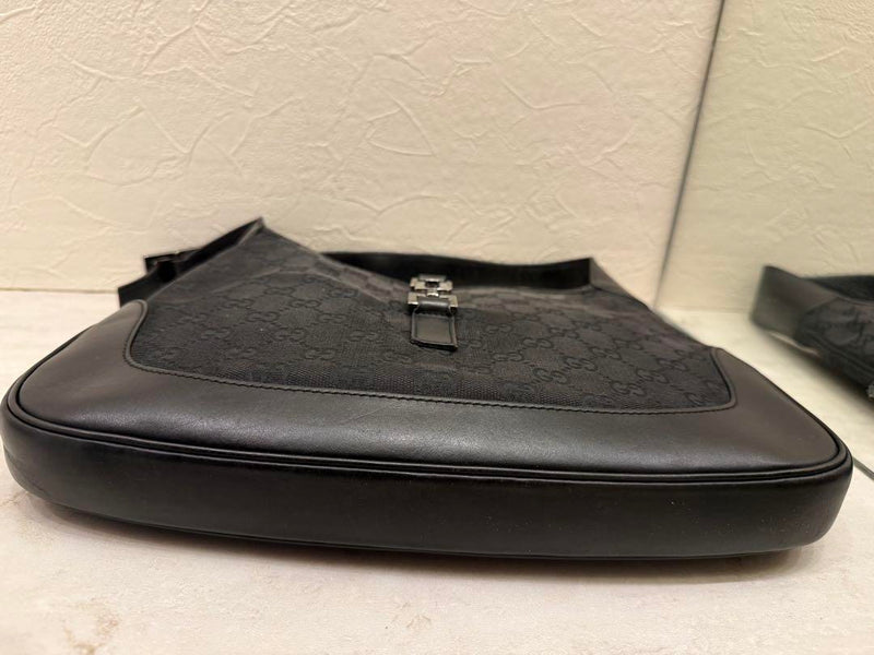 GUCCI Jackie One Shoulder Bag GG Pattern Black