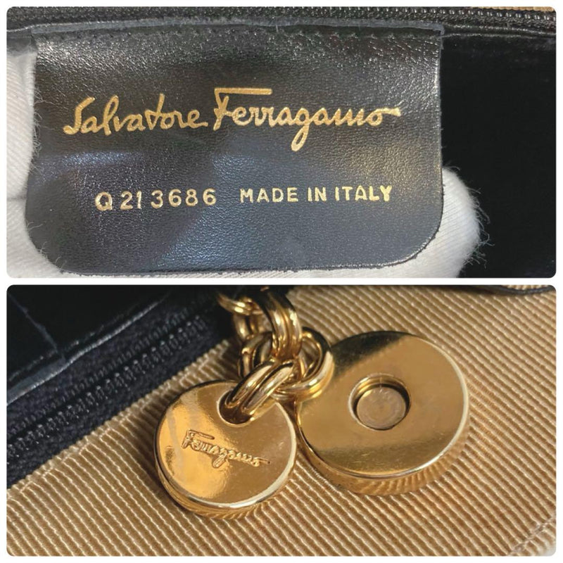 [Good condition] Ferragamo Gancini Canvas One Handle Handbag