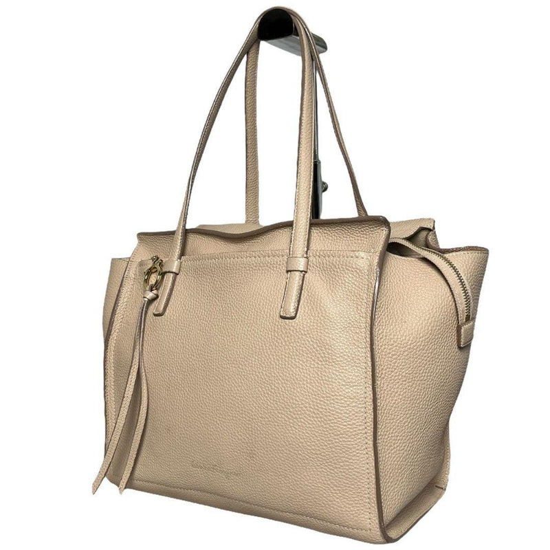 ☆Good condition☆Ferragamo Amy Tote Bag Gancini Fringe Pink Beige