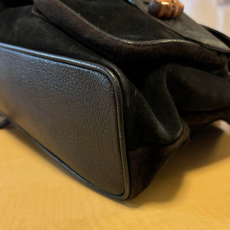 [Good condition] GUCCI Vintage Suede Leather Backpack Bamboo Black