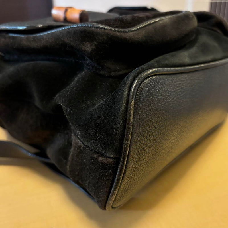 [Good condition] GUCCI Vintage Suede Leather Backpack Bamboo Black