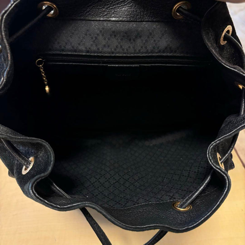 [Good condition] GUCCI Vintage Suede Leather Backpack Bamboo Black