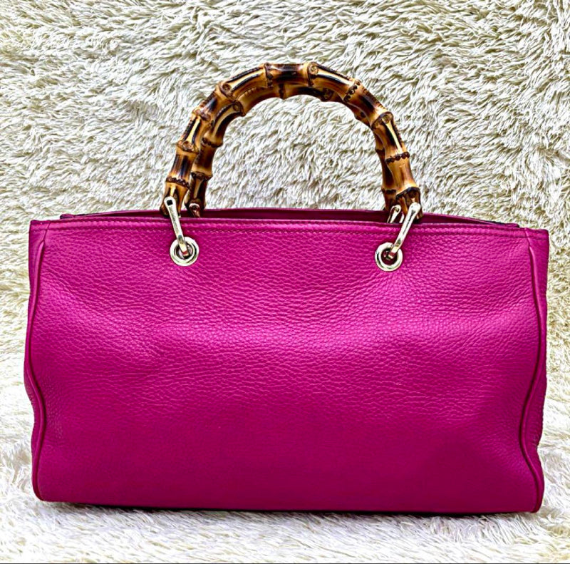❤️Extremely beautiful✨GUCCI Pink Leather Handbag Bamboo