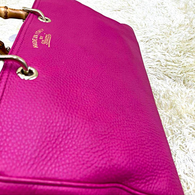 ❤️Extremely beautiful✨GUCCI Pink Leather Handbag Bamboo