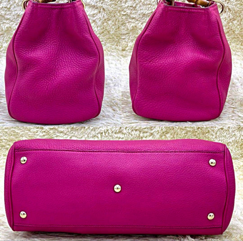 ❤️Extremely beautiful✨GUCCI Pink Leather Handbag Bamboo