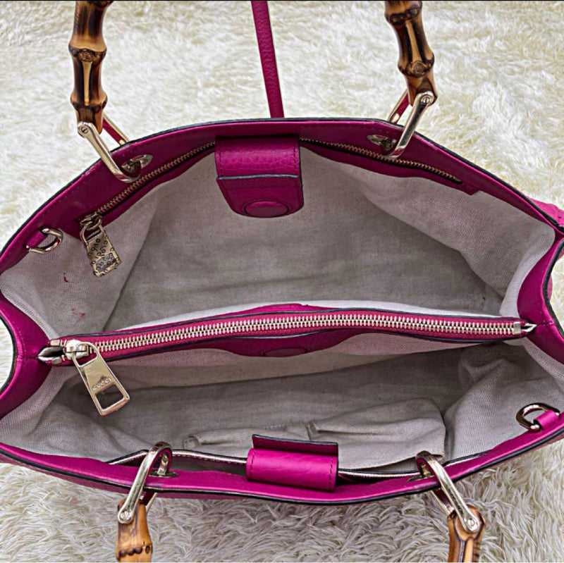 ❤️Extremely beautiful✨GUCCI Pink Leather Handbag Bamboo