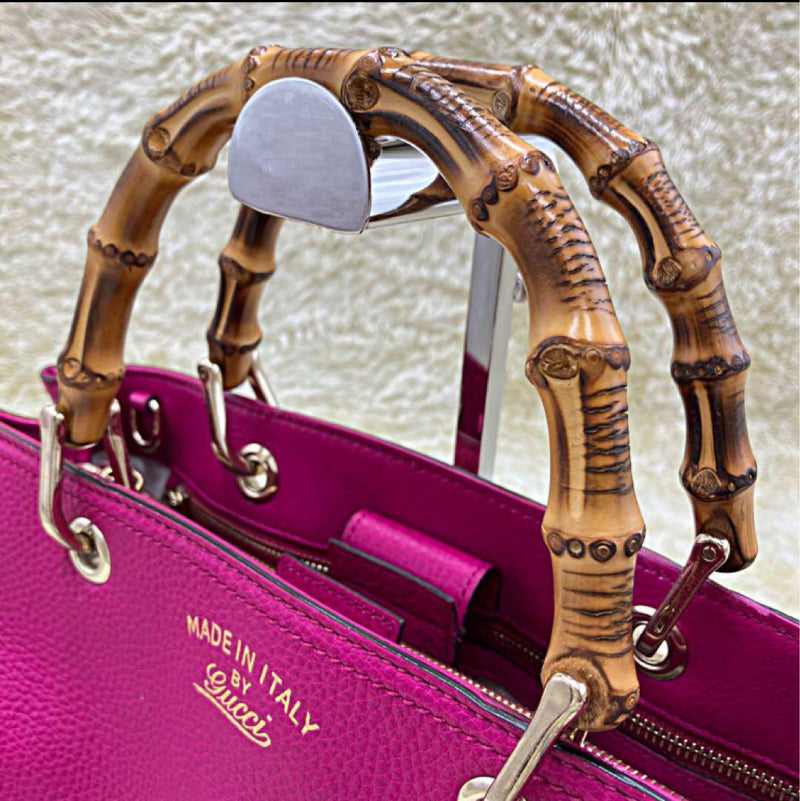 ❤️Extremely beautiful✨GUCCI Pink Leather Handbag Bamboo