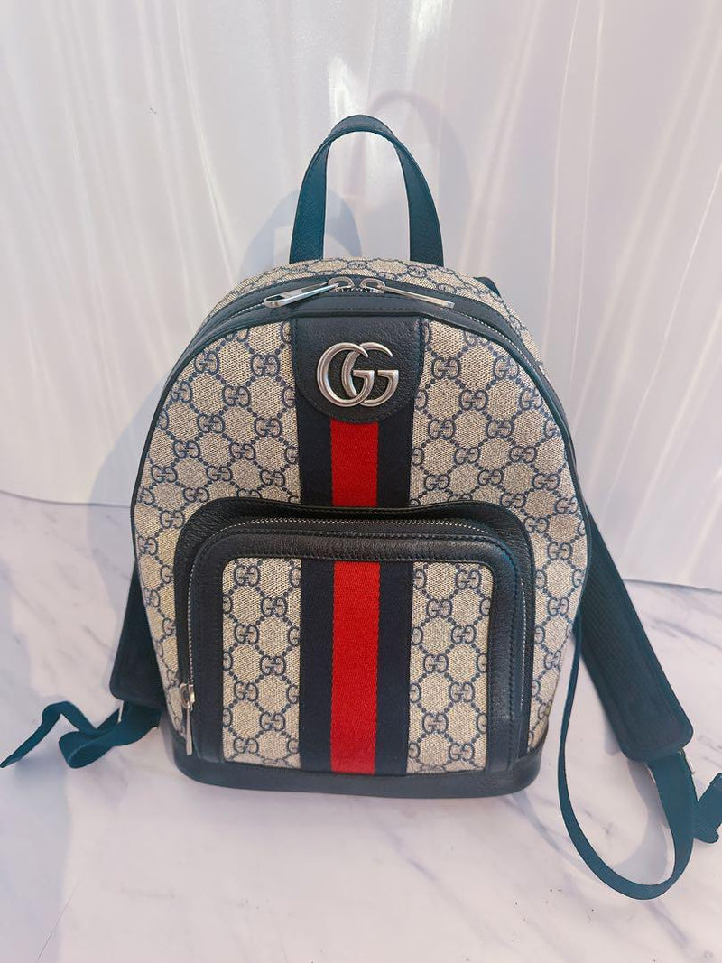 Gucci Ophidia GG Supreme Beige & Blue with bag, authenticated item