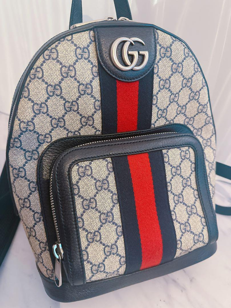 Gucci Ophidia GG Supreme Beige & Blue with bag, authenticated item