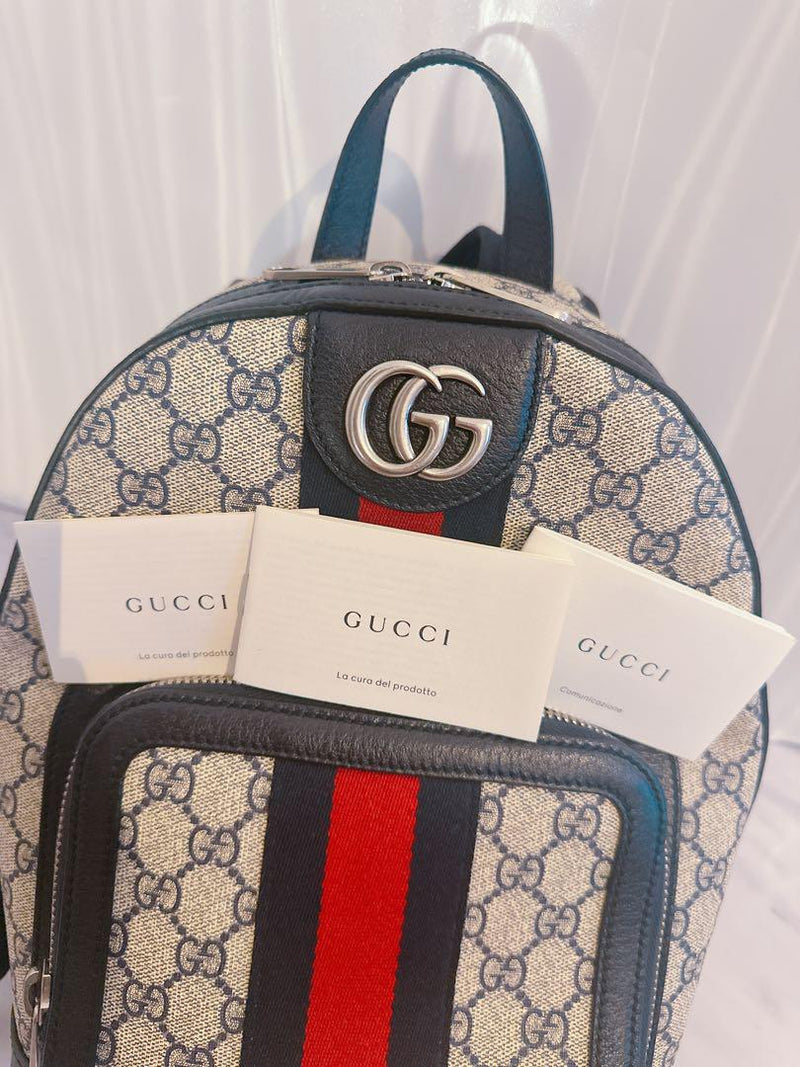 Gucci Ophidia GG Supreme Beige & Blue with bag, authenticated item