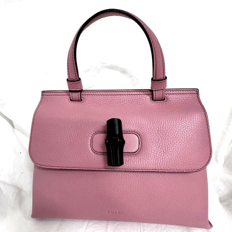 ★Unused GUCCI Bamboo Pink Leather Handbag with 2-way strap
