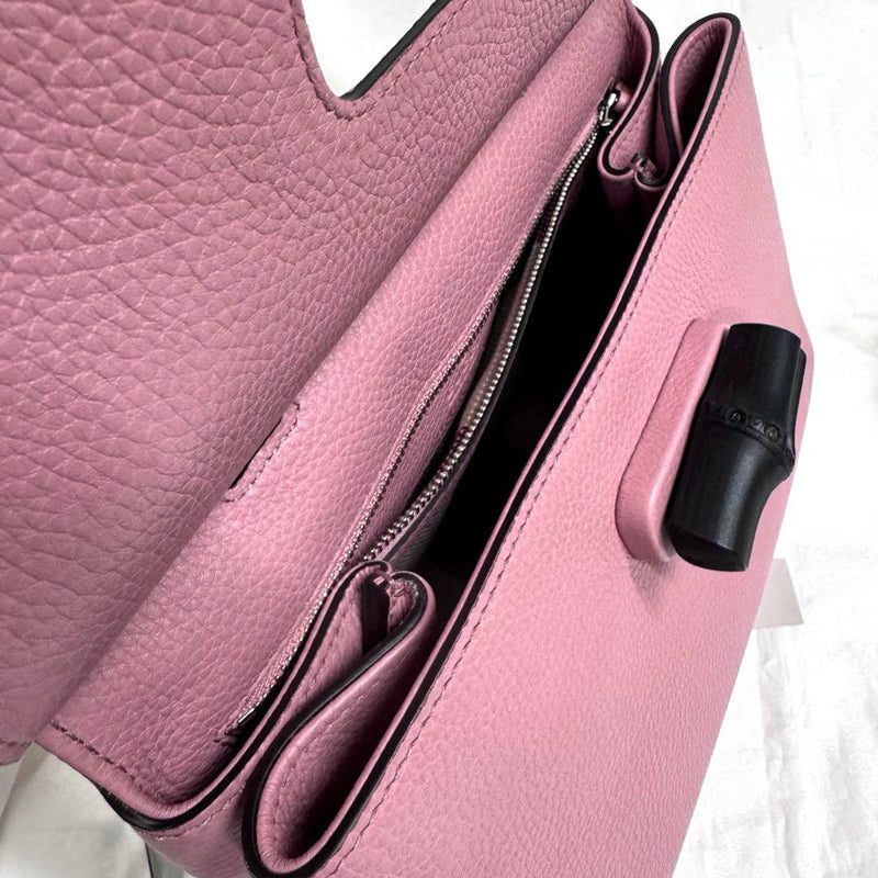 ★Unused GUCCI Bamboo Pink Leather Handbag with 2-way strap