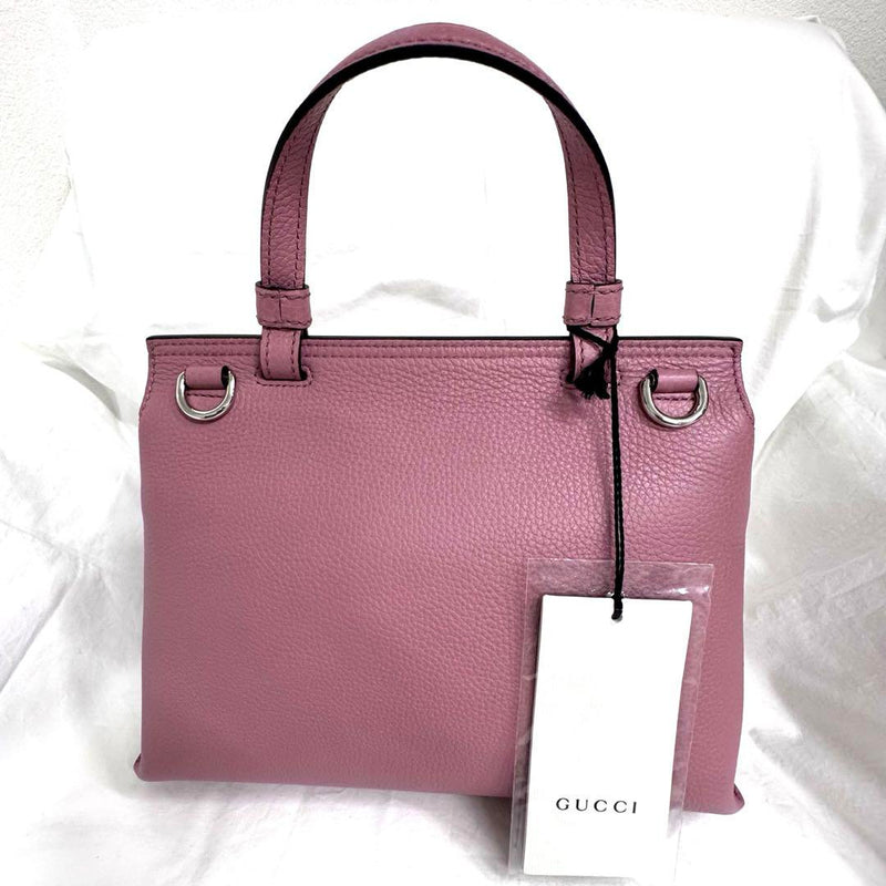 ★Unused GUCCI Bamboo Pink Leather Handbag with 2-way strap