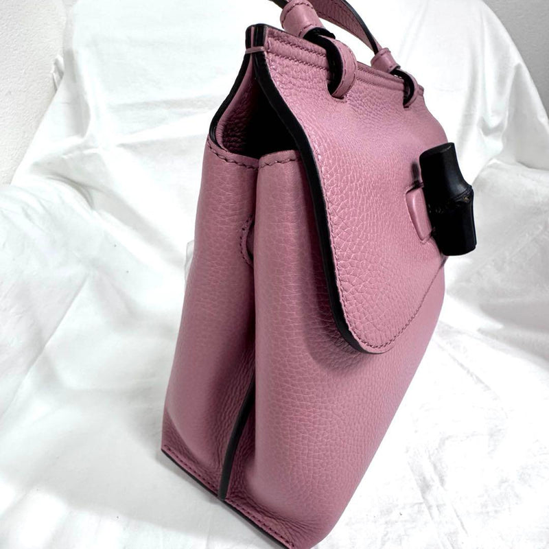 ★Unused GUCCI Bamboo Pink Leather Handbag with 2-way strap