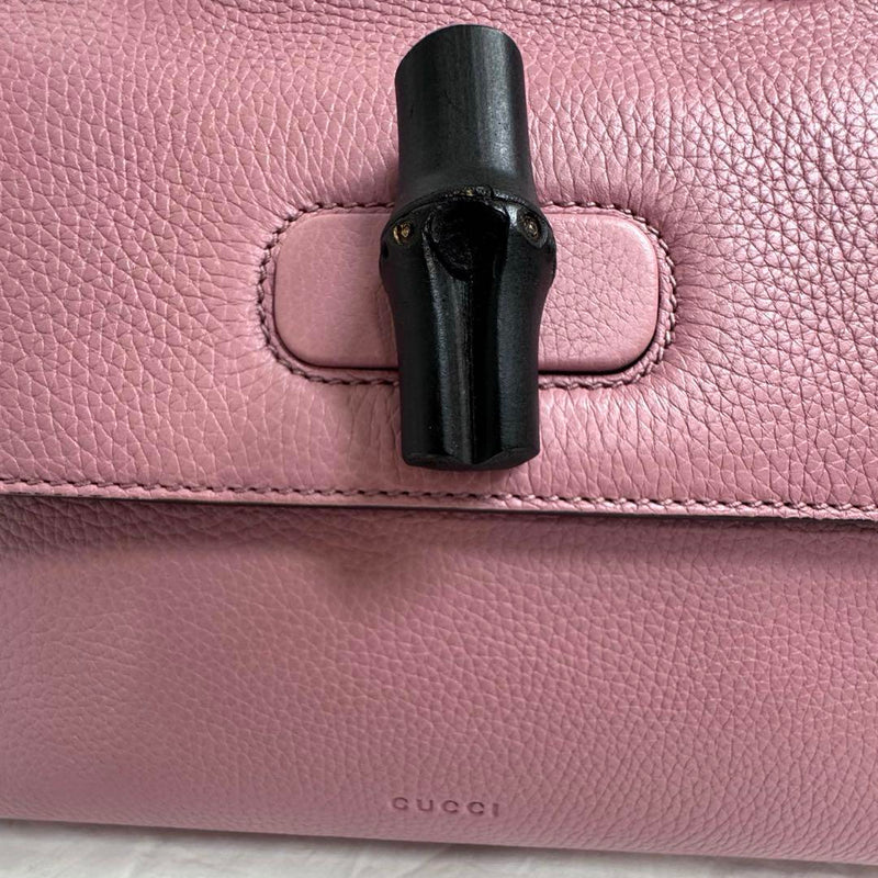 ★Unused GUCCI Bamboo Pink Leather Handbag with 2-way strap