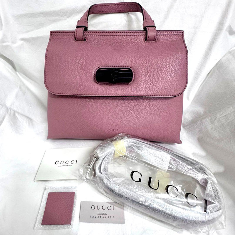 ★Unused GUCCI Bamboo Pink Leather Handbag with 2-way strap