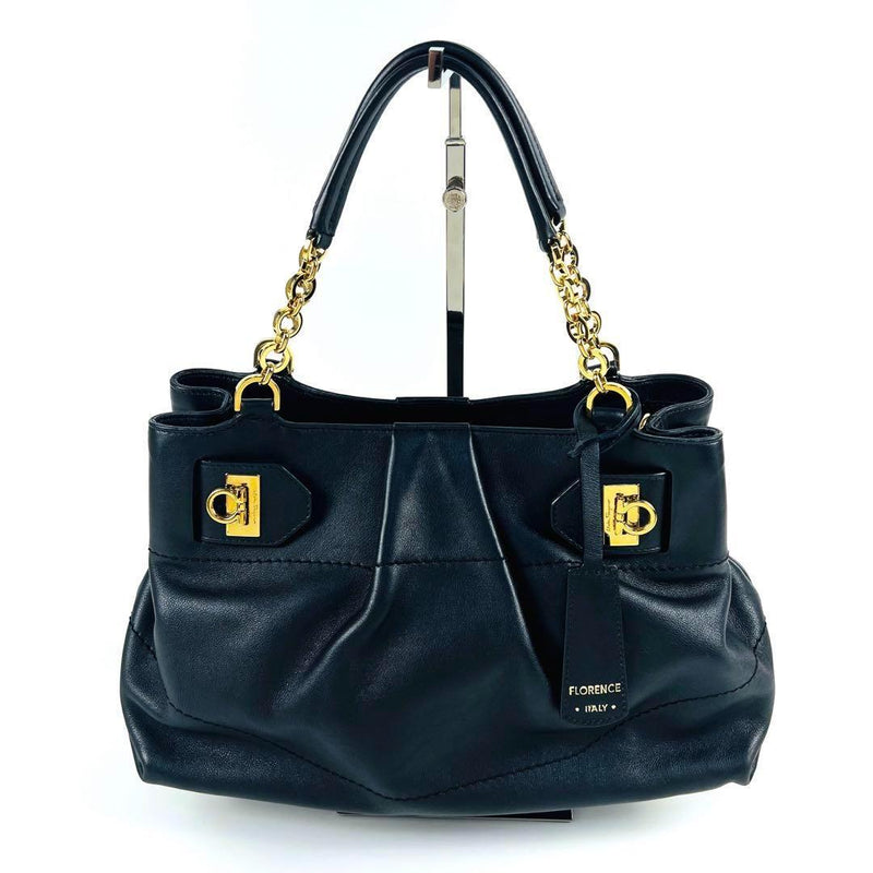 [Good condition] Ferragamo Gancini Handbag Tote Black