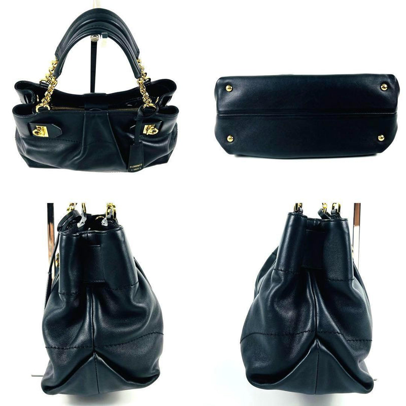 [Good condition] Ferragamo Gancini Handbag Tote Black