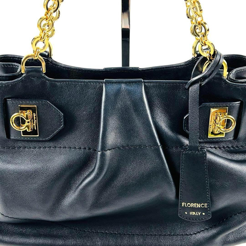 [Good condition] Ferragamo Gancini Handbag Tote Black