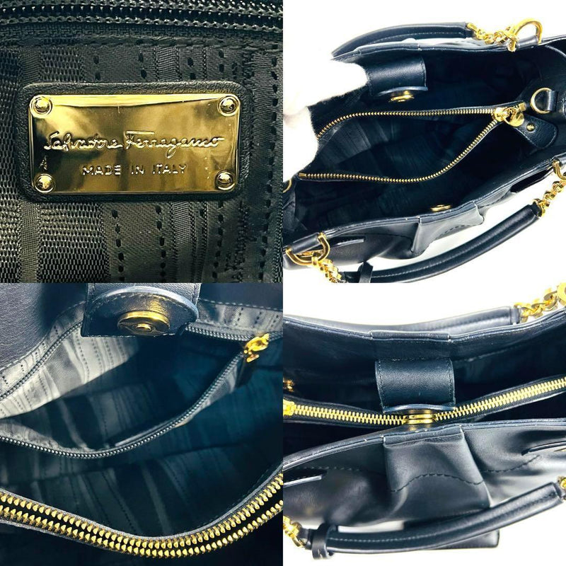 [Good condition] Ferragamo Gancini Handbag Tote Black