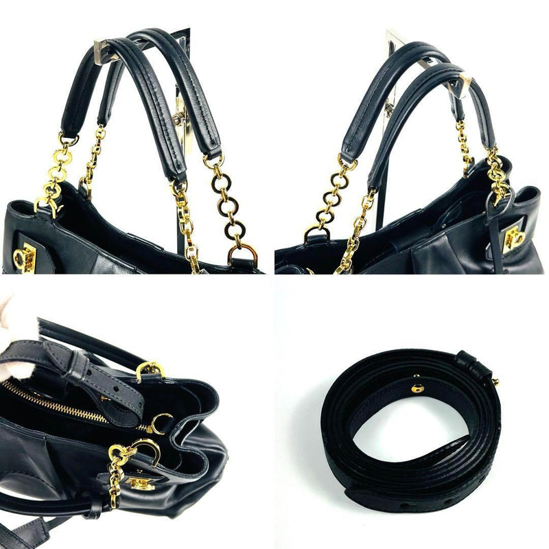 [Good condition] Ferragamo Gancini Handbag Tote Black