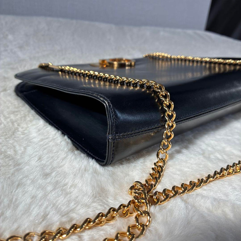 Ferragamo Gancini Chain Shoulder Black Leather Good Condition