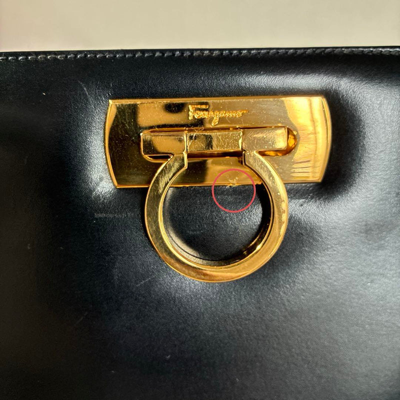 Ferragamo Gancini Chain Shoulder Black Leather Good Condition