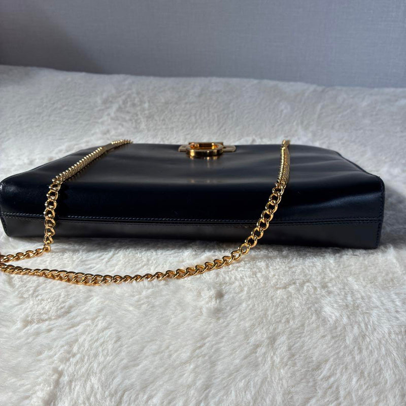 Ferragamo Gancini Chain Shoulder Black Leather Good Condition