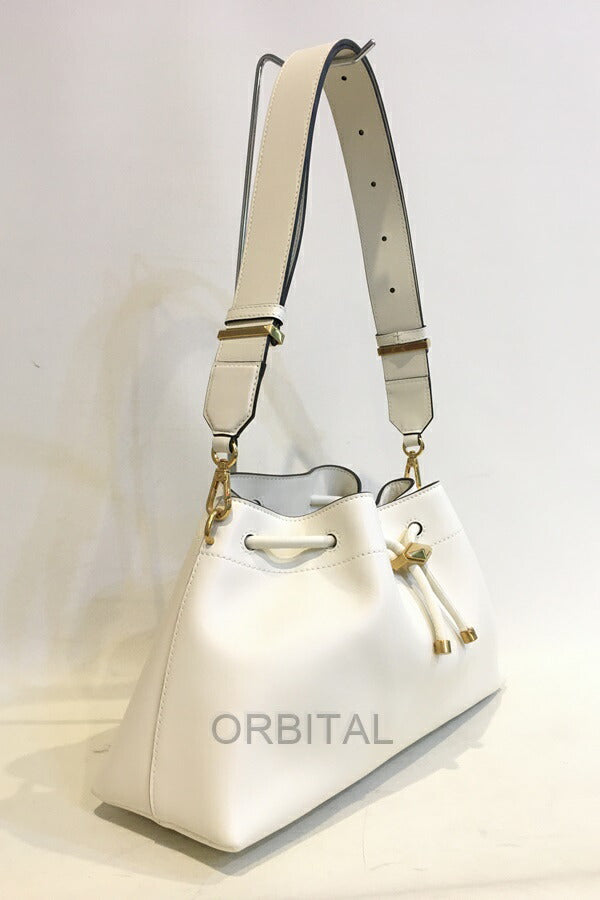 Futakotama) JIMMY CHOO Cinch Cinch M Leather Handbag White *Slightly dirty